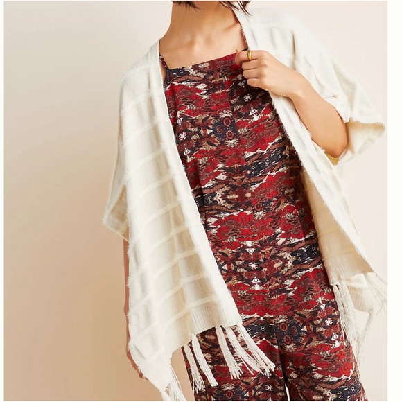 Anthropologie Akemi + Kin Fringed Chenille Knit Cardigan Ivory Women's OS COZY - Picture 1 of 8